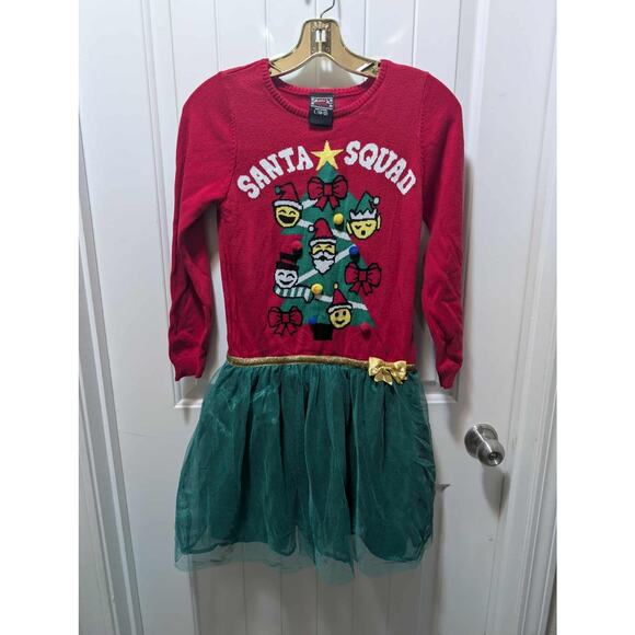 HOLIDAY UGLY SWEATER CHRISTMAS DRESS EMOJI SANTA SQUAD GIRLS SIZE L 10/12 - Picture 1 of 8